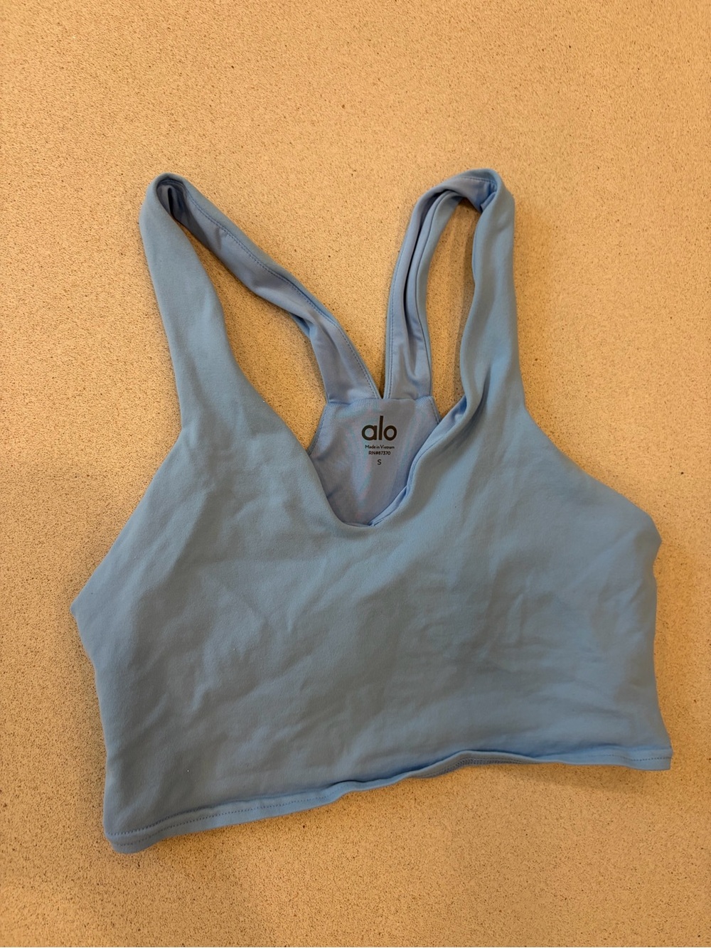 ALO Yoga Powder Blue Scoop-Front Seamless Sports Bra